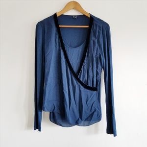 European Culture Blue Silk Accent Wrap Top - M